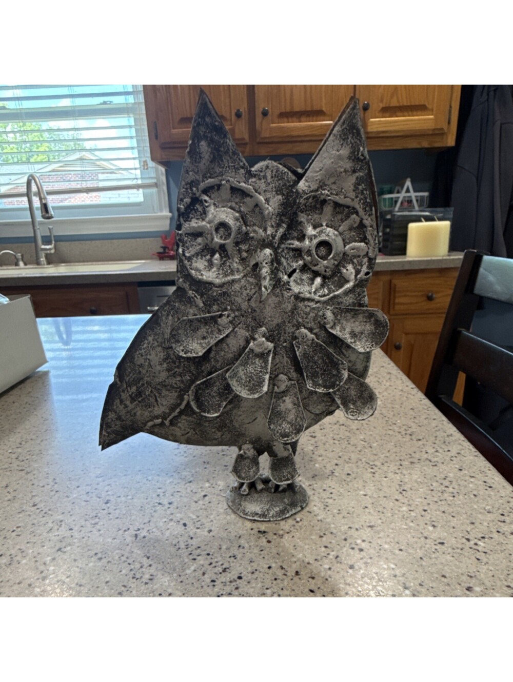Silver Metal Owl Figurine Sculpture Decor, Freestanding Animal Bird Theme